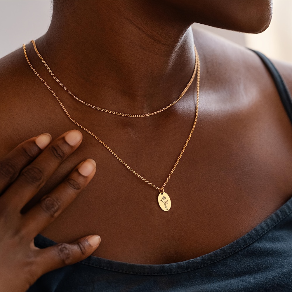 Personalized Women's Birth Flower Pendant Necklace in 18K Plated Design